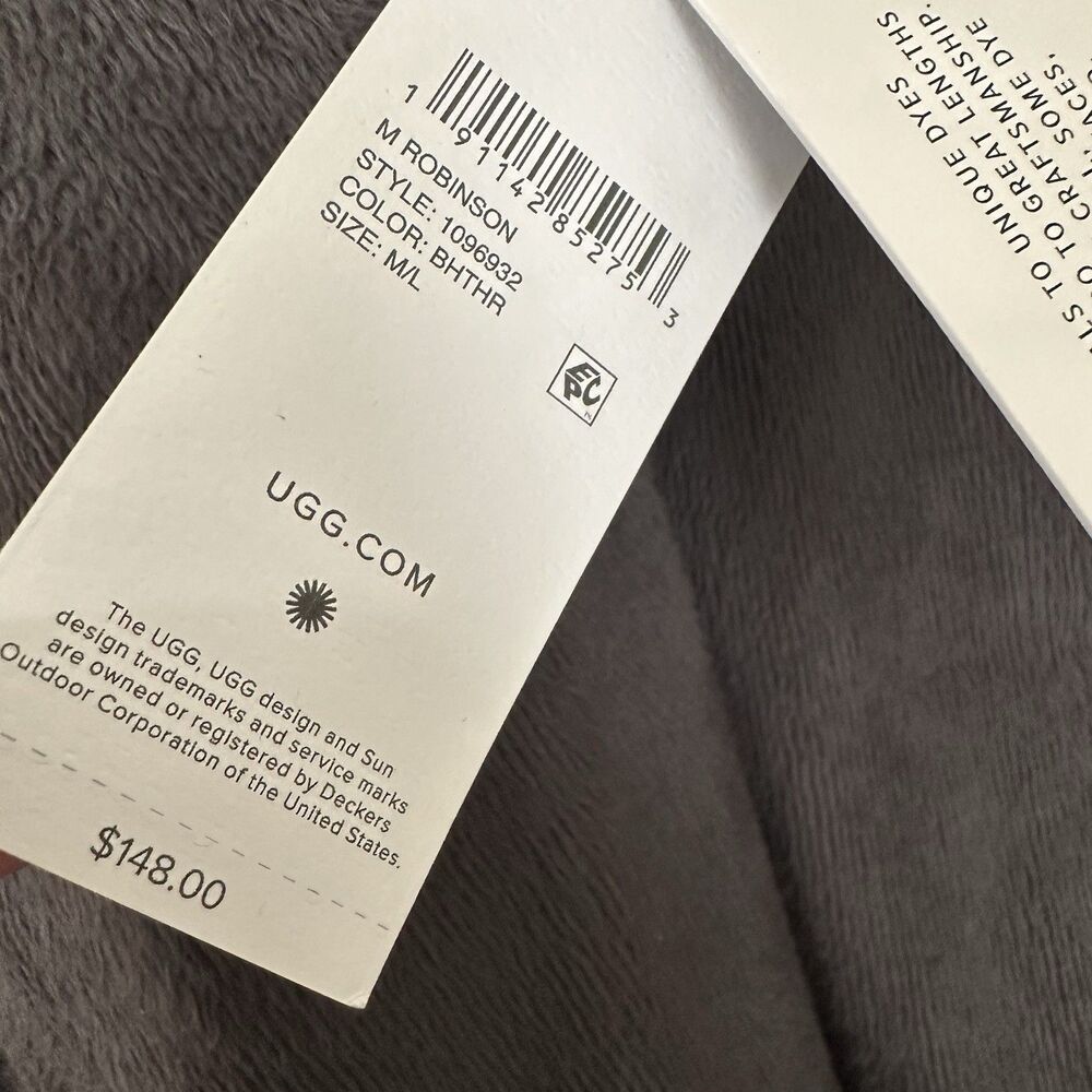 NEW UGG Men's Robinson Robe Black Heather Grey Lined Size M/L - Picture 4 of 9